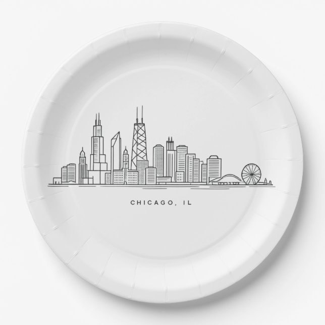 Chicago IL Cityscape Illustration Paper Plates (Front)