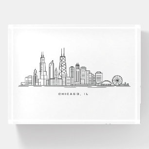 Chicago IL Cityscape Illustration Paperweight