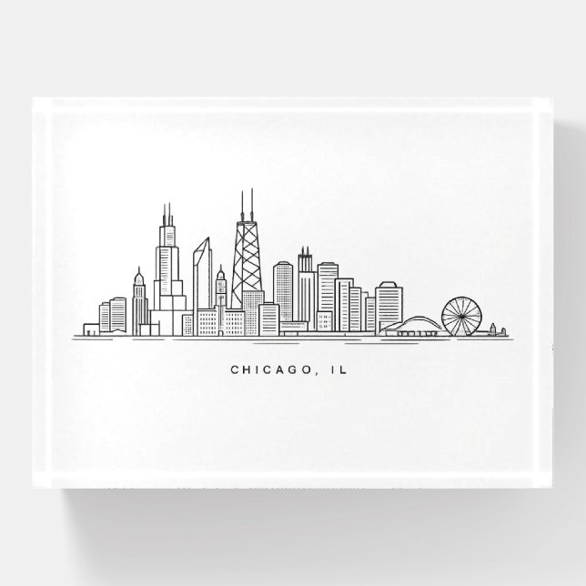 Chicago IL Cityscape Illustration Paperweight (Front)