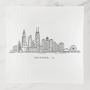 Chicago IL Cityscape Illustration Trinket Tray