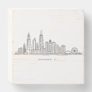 Chicago IL Cityscape Illustration Wooden Box Sign