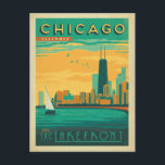 Chicago, IL - Enjoy the Lakefront Postcard<br><div class="desc">Anderson Design Group is an award-winning illustration and design firm in Nashville,  Tennessee. Founder Joel Anderson directs a team of talented artists to create original poster art that looks like classic vintage advertising prints from the 1920s to the 1960s.</div>