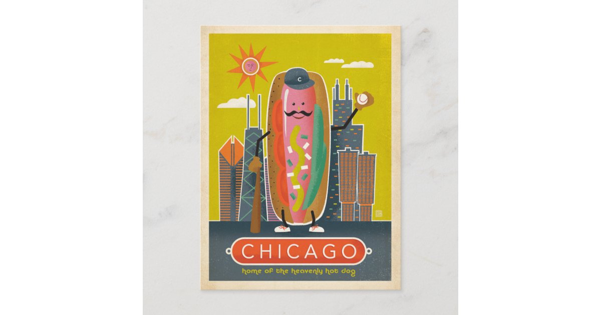 Chicago script logo in red postcard, Zazzle