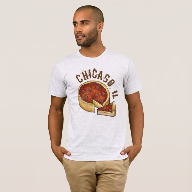 Chicago IL Illinois Deep Dish Pepperoni Pizza Food T-Shirt (Front Full)