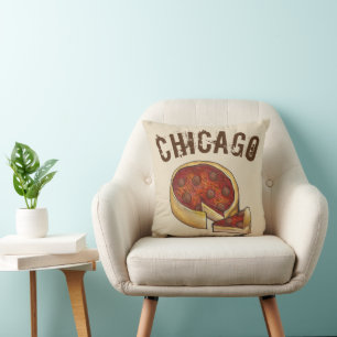 Chicago IL Illinois Deep Dish Pepperoni Pizza Food Throw Pillow