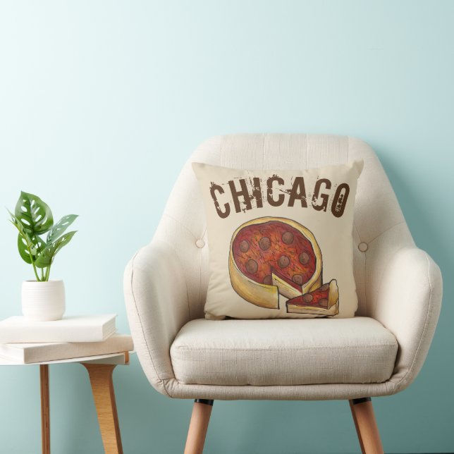 Chicago IL Illinois Deep Dish Pepperoni Pizza Food Throw Pillow (Chair)