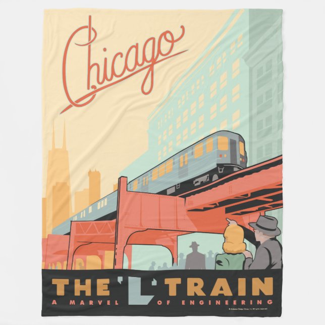 Chicago, IL - 'L' Train Fleece Blanket (Front)