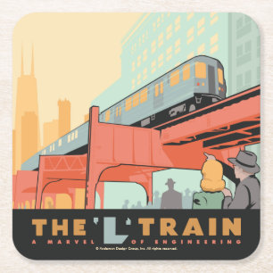 Chicago, IL - 'L' Train Square Paper Coaster
