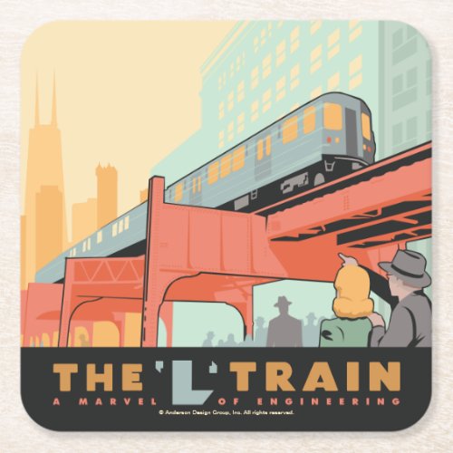 Chicago IL _ L Train Square Paper Coaster