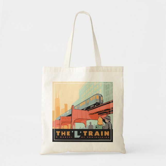 Chicago, IL - 'L' Train Tote Bag (Front)