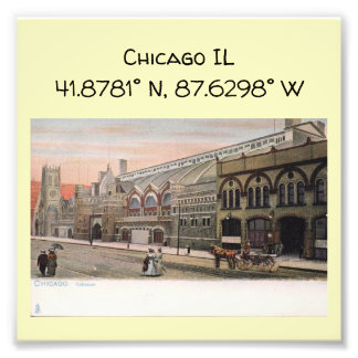 Chicago IL Map Coordinates Vintage Style Photo Print