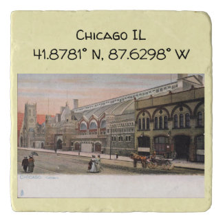 Chicago IL Map Coordinates Vintage Style Trivet