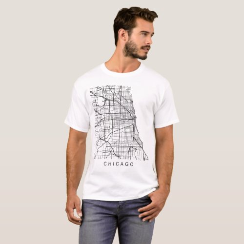Chicago IL Minimalist City Street Map Dark Design T_Shirt