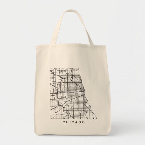 Chicago IL Minimalist City Street Map Dark Design Tote Bag