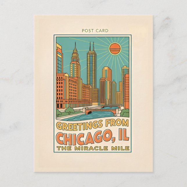 Chicago IL Miracle Mile Retro  Postcard (Front)