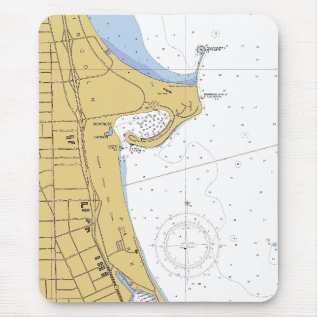Chicago IL Montrose Harbor Nautical Chart Mousepad (Front)