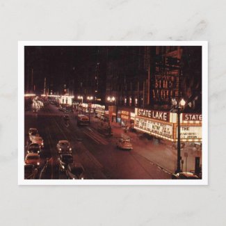 Chicago IL, Night Scene on State St Vintage Retro
