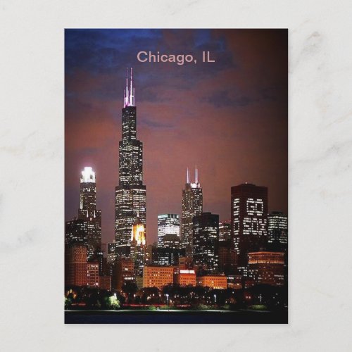 Chicago IL Night Skyline Postcard