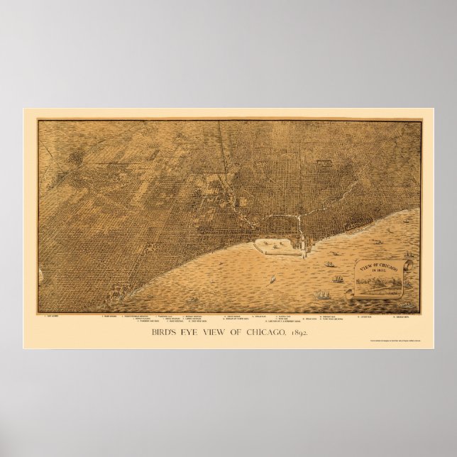 Chicago, IL Panoramic Map - 1892a Poster (Front)