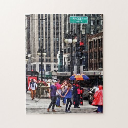 Chicago IL _ Rainy Day on E Wacker Drive Jigsaw Puzzle