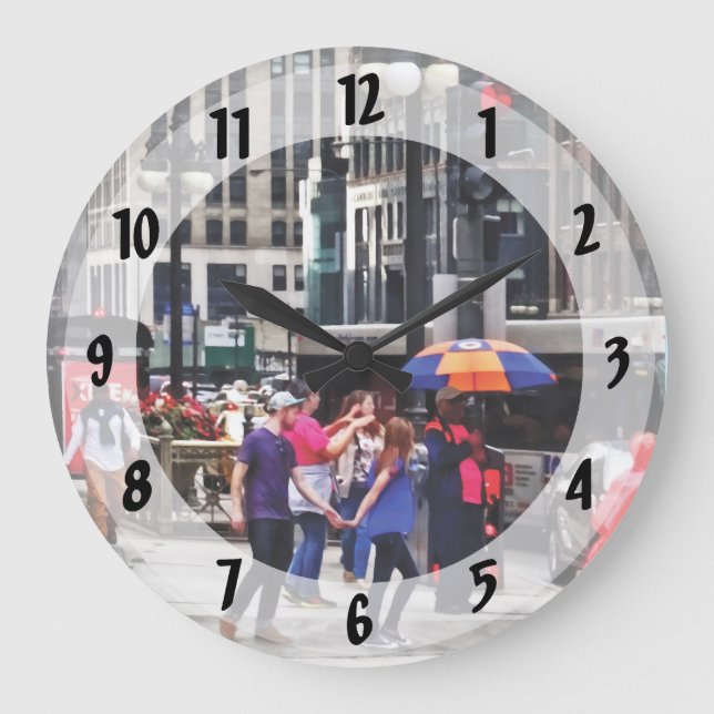 Chicago IL - Rainy Day on E Wacker Drive Large Clock (Front)