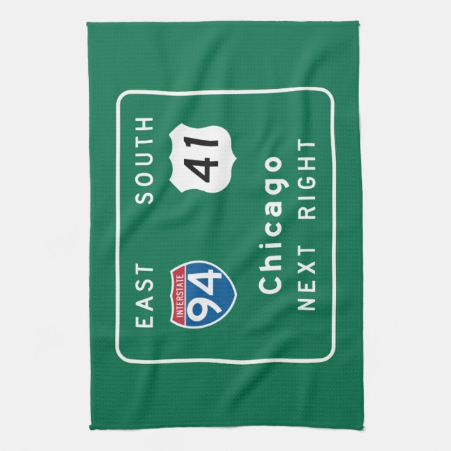 Chicago, IL Road Sign Kitchen Towel (Vertical)