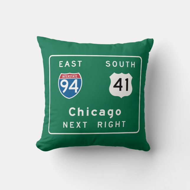 Chicago, IL Road Sign Throw Pillow (Front)