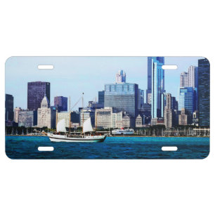 Chicago IL - Schooner Against Chicago Skyline License Plate