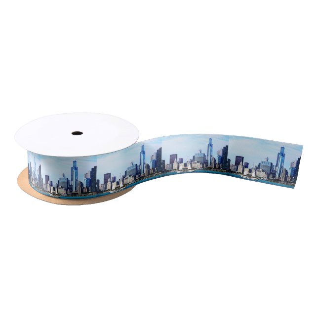 Chicago IL - Schooner Against Chicago Skyline Satin Ribbon (Spool)