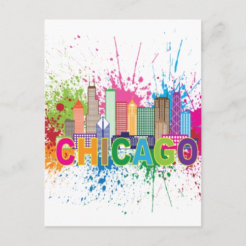 Chicago IL Skyline Abstract Color Illustration Postcard