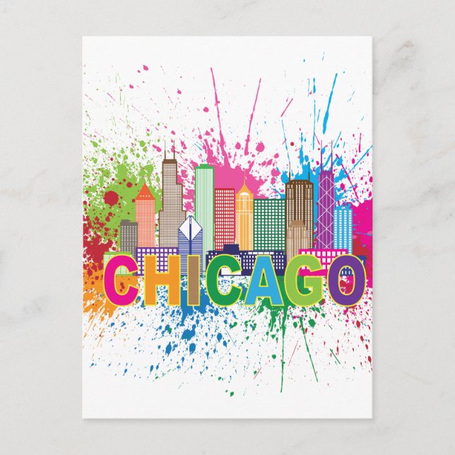 Chicago IL Skyline Abstract Color Illustration Postcard (Front)