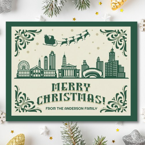 Chicago IL Skyline Christmas Holiday Postcard