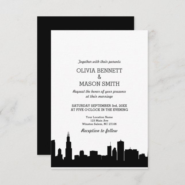 Chicago Il Skyline Cityscape Wedding Invitation (Front/Back)