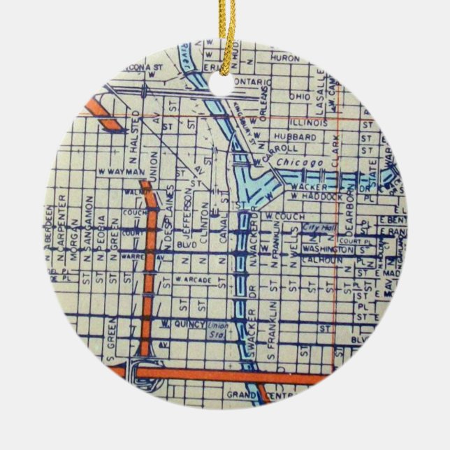 Chicago, IL Vintage Map Ceramic Ornament (Front)
