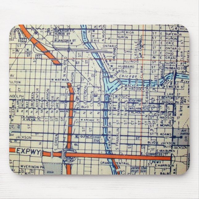 Chicago, IL Vintage Map Mouse Pad (Front)