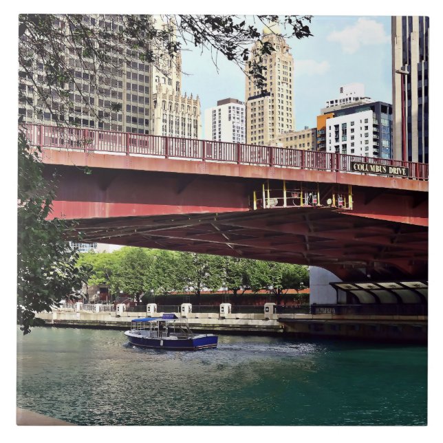 Chicago IL - Water Taxi Under Columbus Dr Bridge Ceramic Tile (Front)