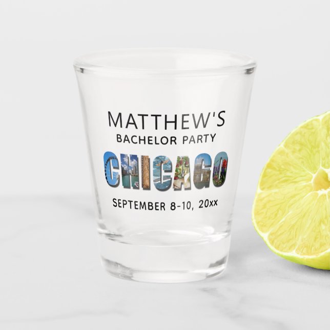 Chicago Ilinois Bachelor Party Wedding Favor Shot Glass (Front)