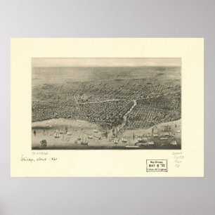 Chicago Illinois 1860 Antique Panoramic Map Poster