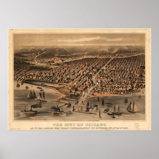 Chicago Illinois 1871 Antique Panoramic Map Poster (Front)