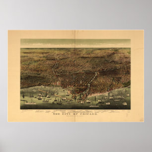 Chicago Illinois 1892 Antique Panoramic Map Poster