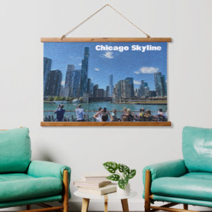 Chicago, Illinois Abstract Skyline  Hanging Tapestry