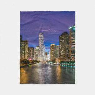 Chicago Illinois at night Fleece Blanket