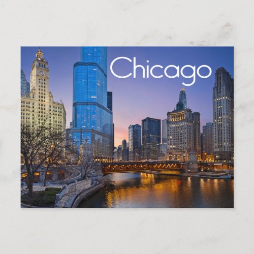 Chicago Illinois At Night United States Postcard