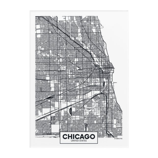 Chicago, Illinois | Black and White City Map Acrylic Print (Front)