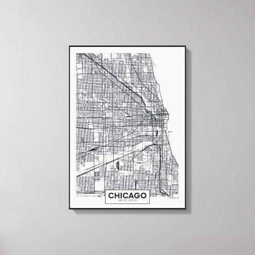 Chicago Illinois  Black and White City Map Canvas Print