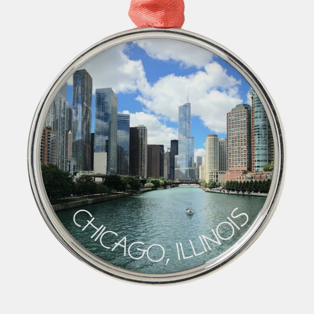 Chicago, Illinois Christmas Keepsake Souvenir Metal Ornament (Front)
