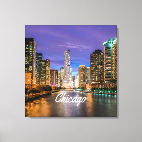 Chicago Illinois City At Night Canvas Print