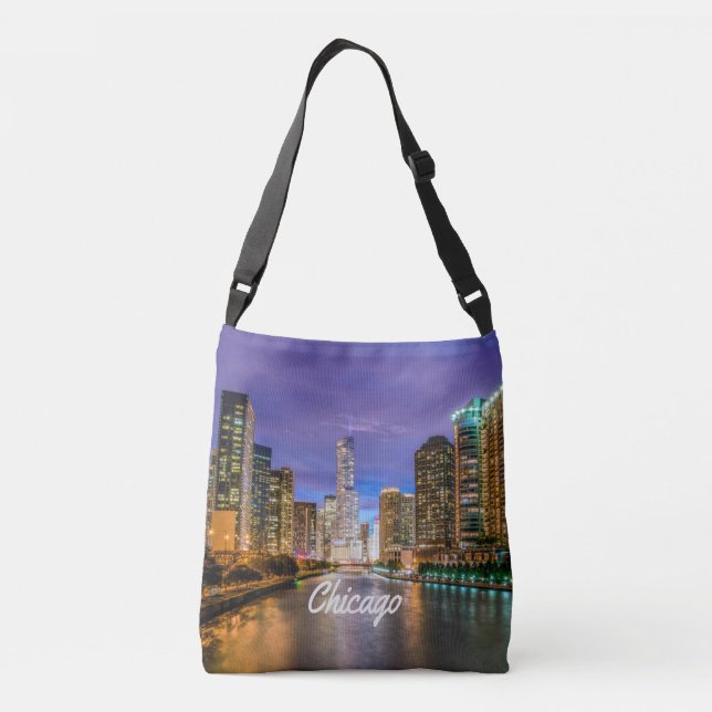 Chicago Illinois City At Night Crossbody Bag (Back)