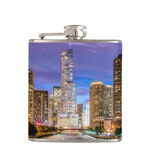 Chicago Illinois City At Night Flask (Front)