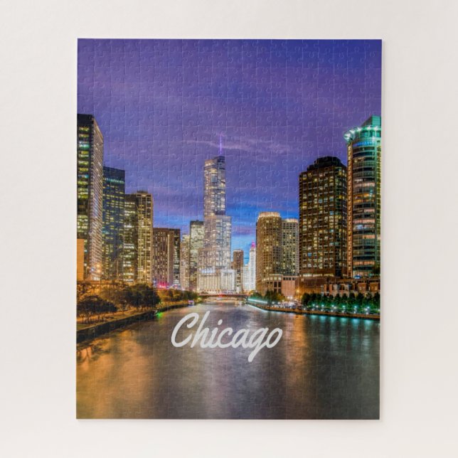 Chicago Illinois City At Night Jigsaw Puzzle (Vertical)